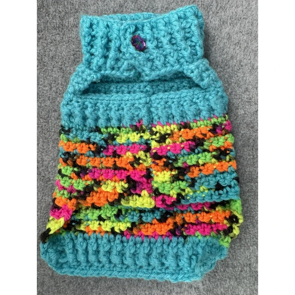 X-Small Dog‎ Sweater Turquoise Variegated Handmade Crochet